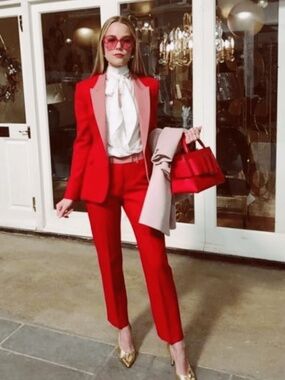 Pinko Color Block Red Pink Trim Blazer Size 4 $499